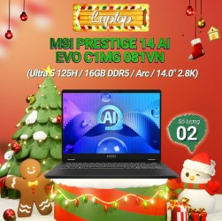 Laptop MSI Prestige 14 AI Evo C1MG 081VN (Ultra 5 125H/16GB/512GB/14.0 inch 2.8K/LED KB/FP/Win11)