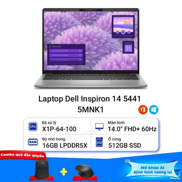 Laptop Dell Inspiron 14 5441 5MNK1 (X1P-64-100/16GB/512GB/14 inch FHD+/FP/3Cell/Win11/Office)