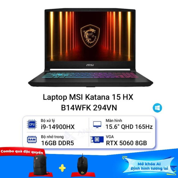 Laptop MSI Katana 15 HX B14WFK-294VN (i9-14900HX/16GB/512GB/RTX 5060/15.6 inch QHD/Win11)