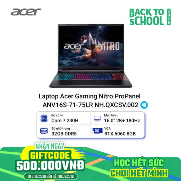 Laptop Acer Gaming Nitro ProPanel ANV16S-71-75LR NH.QXCSV.002