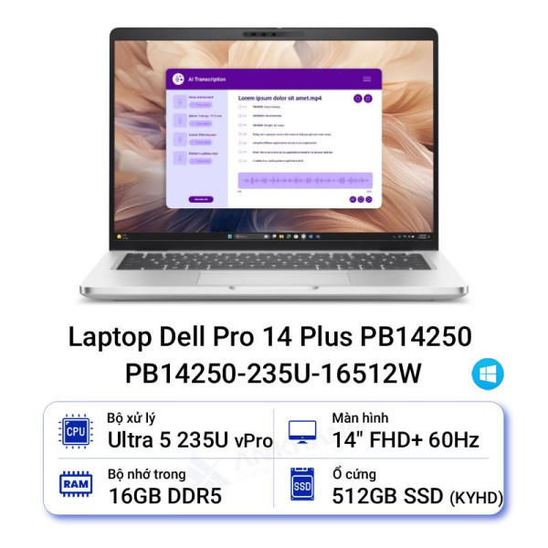Laptop Dell Pro 14 Plus PB14250 PB14250-235U-16512W