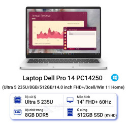 Laptop Dell Pro 14 PC14250 (Ultra 5 235U/8GB/512GB/14.0 inch FHD+/3cell/Win 11 Home)