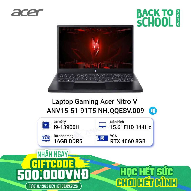 Laptop Gaming Acer Nitro V ANV15-51-91T5 NH.QQESV.009