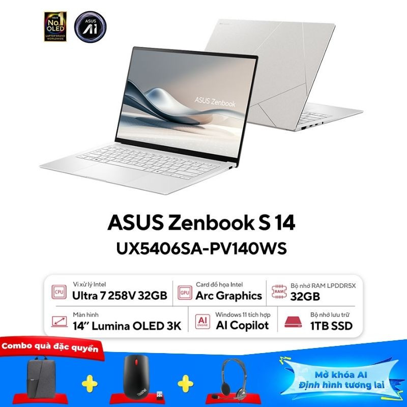 Laptop AI ASUS Zenbook S 14 OLED UX5406SA-PV140WS