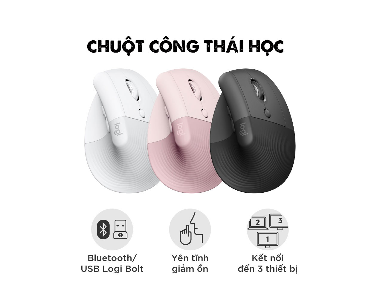 Chuột công thái học Logitech Lift Vertical màu Than chì (Bản AK)