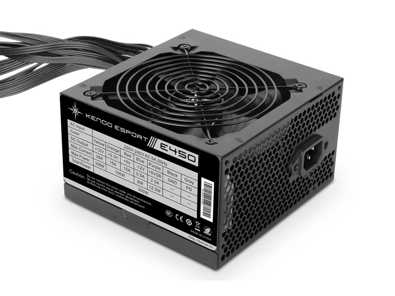 Nguồn máy tính KENOO ESPORT E450 450W Fan 12 - màu đen - cáp dẹt