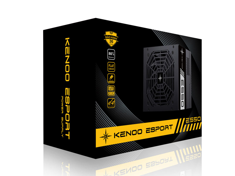 Nguồn máy tính KENOO ESPORT E550 550W Fan 12 - Màu Đen  - Cáp dẹt