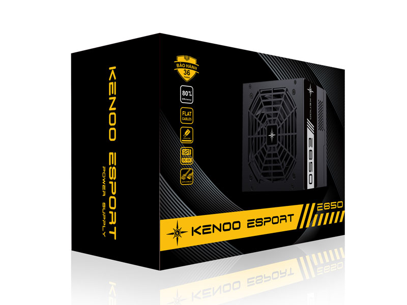 Nguồn máy tính KENOO ESPORT E650 650W Fan 12 - Màu Đen - Cáp dẹt