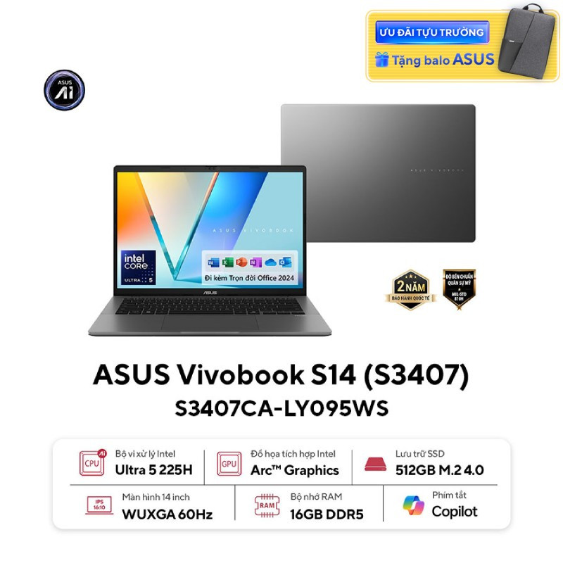 Laptop ASUS Vivobook S14 S3407CA-LY095WS