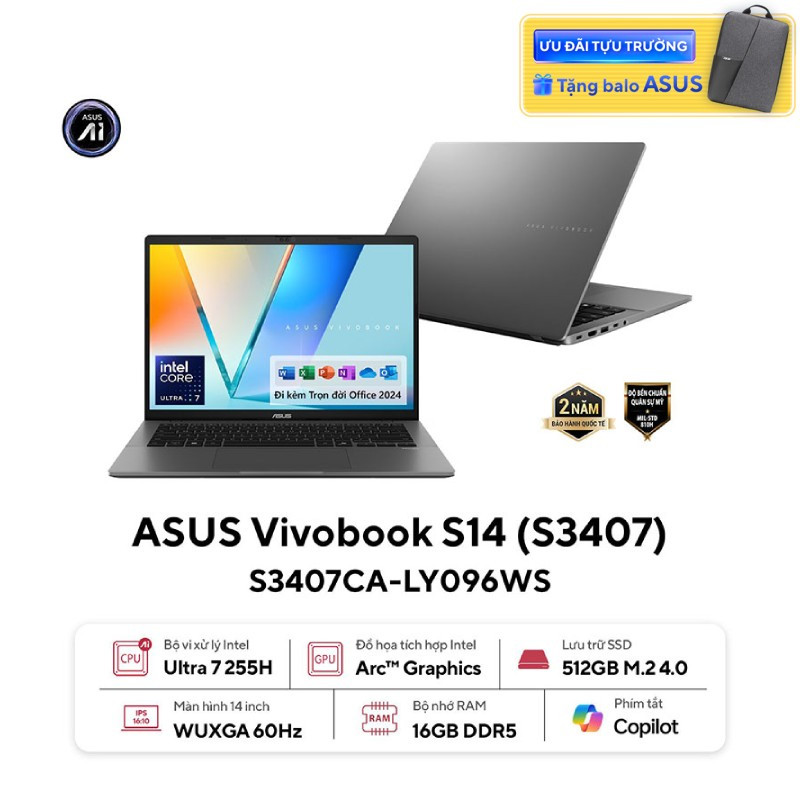 Laptop ASUS Vivobook S14 S3407CA-LY096WS