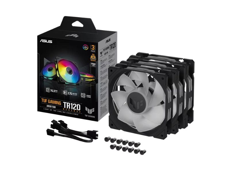 Bộ 3 quạt tản nhiệt đảo ngược ASUS TUF Gaming TR120 ARGB (Màu đen)