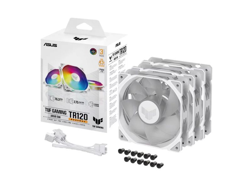 Bộ 3 quạt tản nhiệt đảo ngược ASUS TUF Gaming TR120 ARGB (Màu trắng)