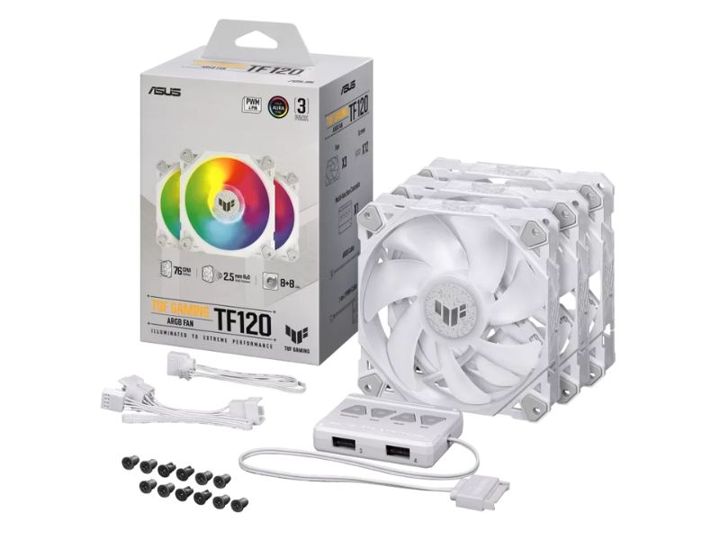 Bộ 3 quạt tản nhiệt  ASUS TUF Gaming TF120 ARGB (Màu trắng)