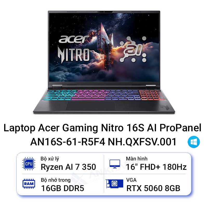 Laptop Acer Gaming Nitro 16S AI ProPanel AN16S-61-R5F4 NH.QXFSV.001