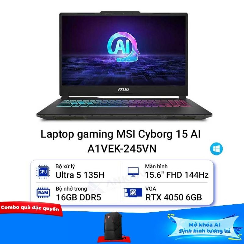 Laptop gaming MSI Cyborg 15 AI A1VEK-245VN