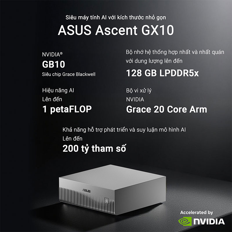 Máy tính Mini PC AI ASUS Ascent GX10 GX10-GG0012BN (NVIDIA GB10 | 128GB RAM | 1TB SSD)