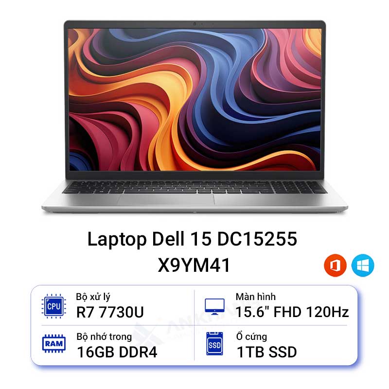 Laptop Dell 15 DC15255 X9YM41 (Ryzen 7 7730U/16GB/1TB/15.6 inch FHD/Bạc/Win11/Office)
