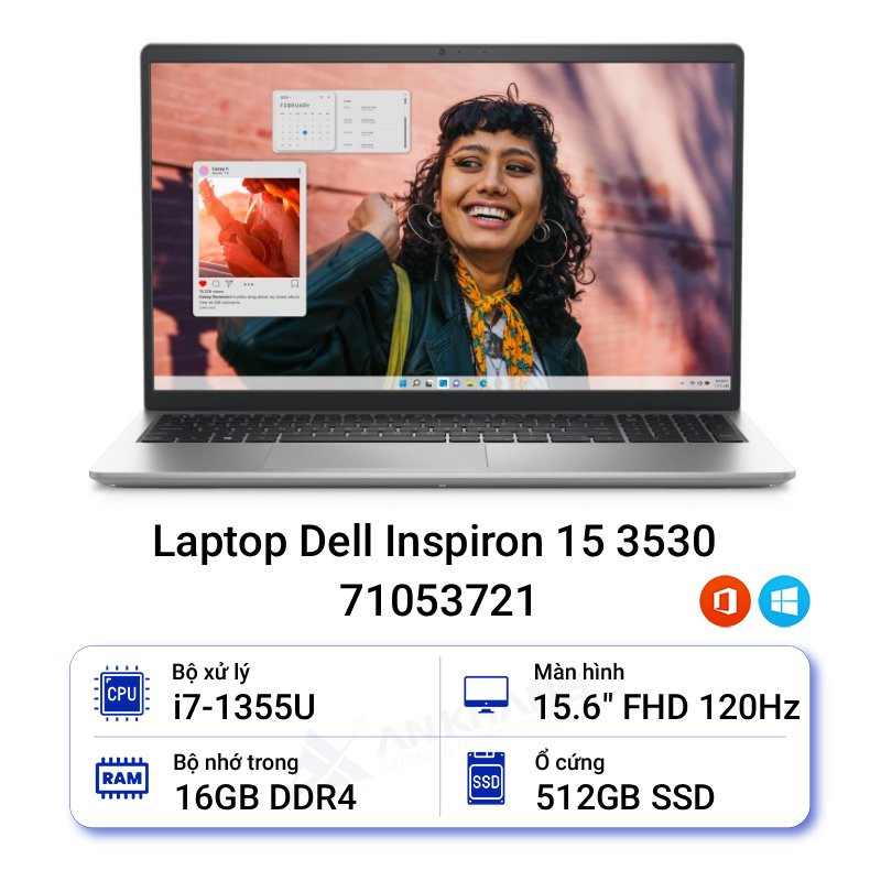 Laptop Dell Inspiron 15 3530 71053721 (i7-1355U/RAM 16GB/SSD 512GB/Iris Xe/15.6 inch FHD/4cell/Win11)